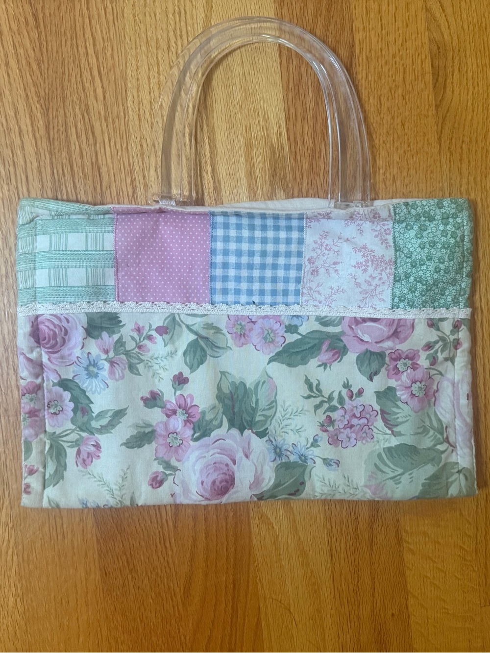 Vintage charming quilted patchwork tote bag